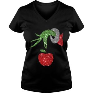 Teacher Grinch hand holding apple ornament shirt 3