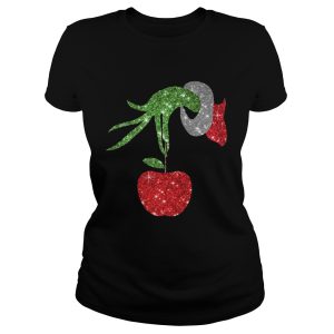 Teacher Grinch hand holding apple ornament shirt 4