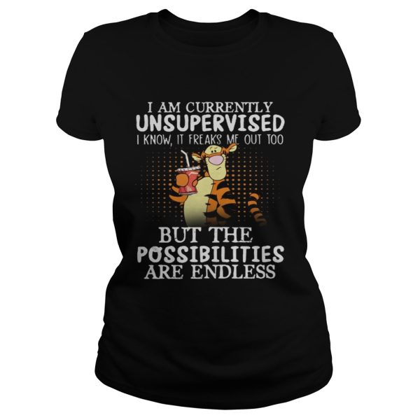 Tiger I am currently unsupervised I know it Freaks Me out too but the possibilities are endless shirts