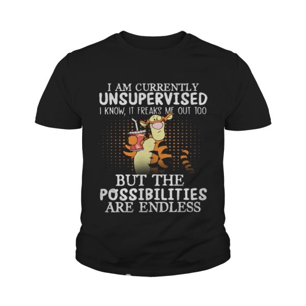 Tiger I am currently unsupervised I know it Freaks Me out too but the possibilities are endless shirts