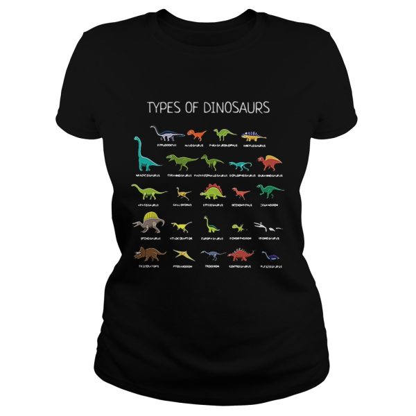 Types of dinosaurs Diplodocus Allosaurus Parasaurolophus Ankylosaurus shirt