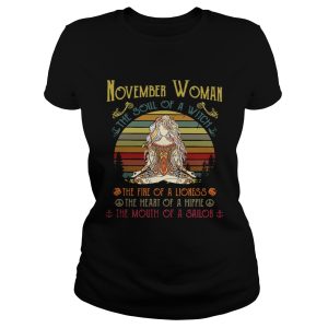 Yoga November woman the soul of a witch the fire of a lioness shirt 1