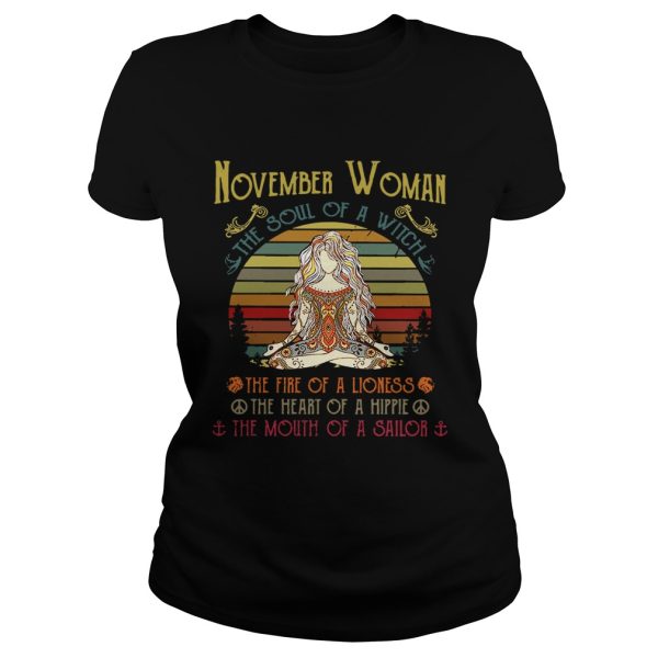 Yoga November woman the soul of a witch the fire of a lioness shirt