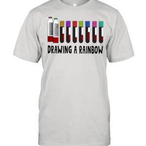 med tech drawing a rainbow shirt