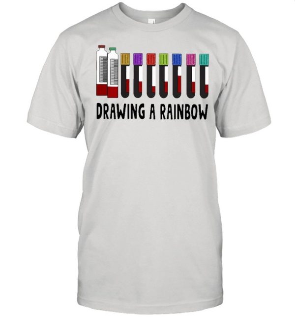 med tech drawing a rainbow shirt