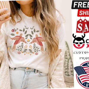 Birds Scandinavian Folk Art Botanical Hygge Shirt 1