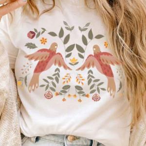Birds Scandinavian Folk Art Botanical Hygge Shirt