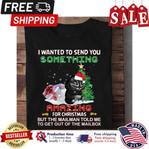 Black cat I wanted to send you something amazing for christmas but the mailman told me to get out of the mailbox christmas shirt