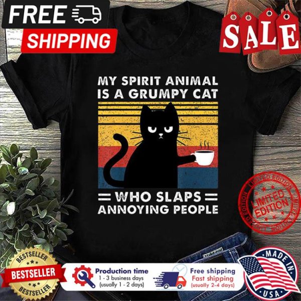 Black cat my spirit animal is a grumpy cat who slaps annoying people vintage shirt