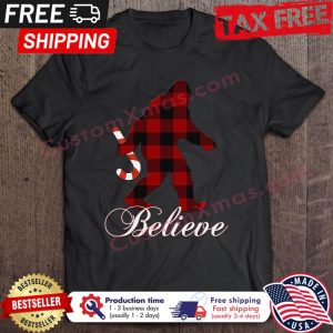 Buffalo Plaid Bigfoot believe merry christmas shirt