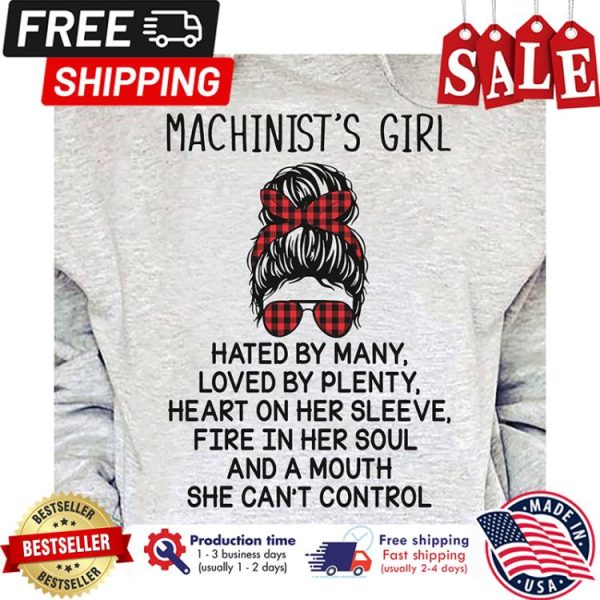 Buffalo plaid messy bun machinists girl hated by many loved by plenty and a mouth she cant control shirt