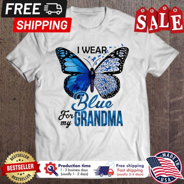 Butterfly I Wear Blue For my Grandma diabetes awareness shirt