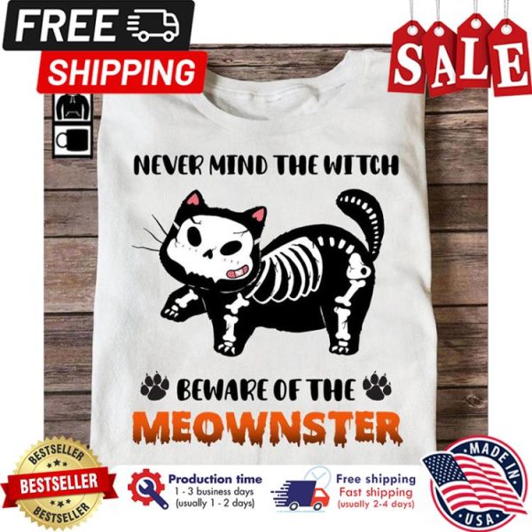 Cat never mind the witch beware of the meownster halloween shirt