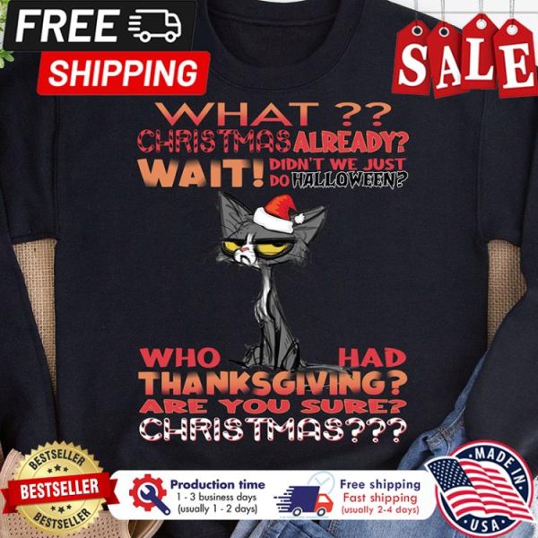 Cat what christmas already wait didnt we just do halloween who had thanksgiving are you sure christmas shirt