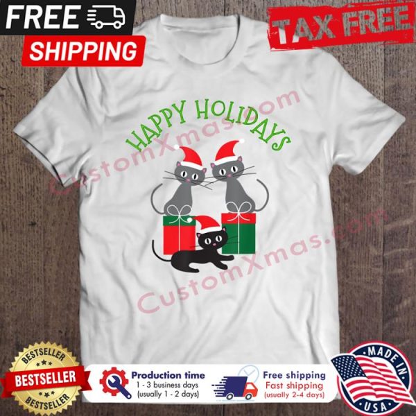 Cats Santa Happy Holidays Gifts Christmas shirt