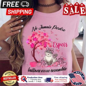 Chat citrouille ne jamais perdre espoir battons nous ensemble automne cancer du sein shirt 2