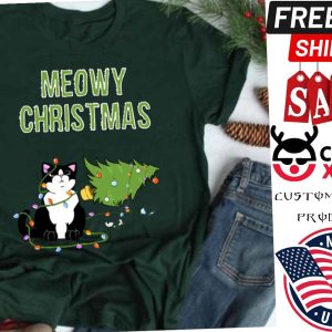 Christmas Cat Tuxedo Xmas Tree Funny Kitty Meowy Shirt 1