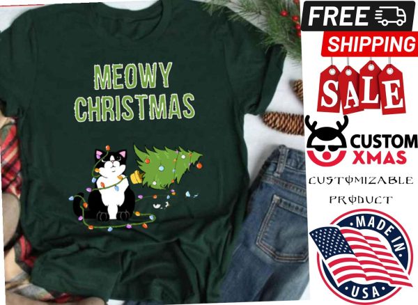 Christmas Cat Tuxedo Xmas Tree Funny Kitty Meowy Shirt