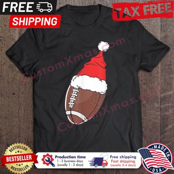 Christmas Football Ball With Santa Hat shirt