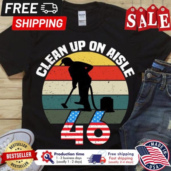 Clean up on aisle 46 impeach Biden american flag retro sunset shirt