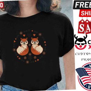 Cute Fox Cottagecore Aesthetic Vintage Botanical Scandinavian Folk Art Shirt 1