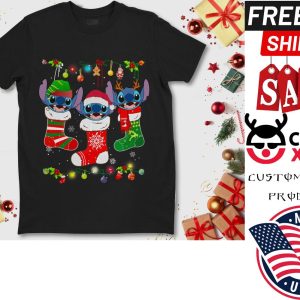 Disney Stitch On Socks Christmas Lights Gift Funny Xmas Holiday shirt 2