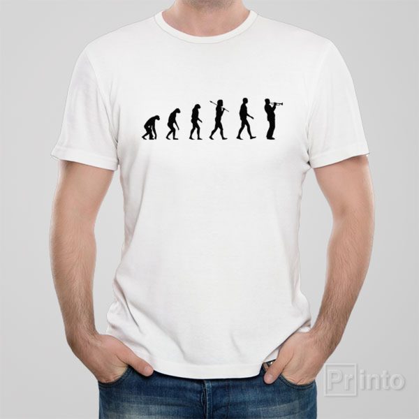 Evolution of trumpet player T-shirt