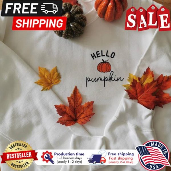 Fall Autumn Hello Pumpkin Embroidered shirt