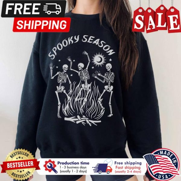 Fall In Autumn Dancing Skeleton Spooky Season Halloween Sweatshirt