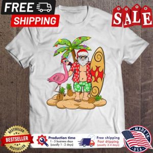Flamingo  Santa Claus Palm tree pineapple christmas shirt