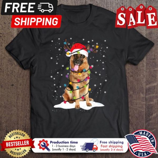 German Shepherd santa christmas light shirt