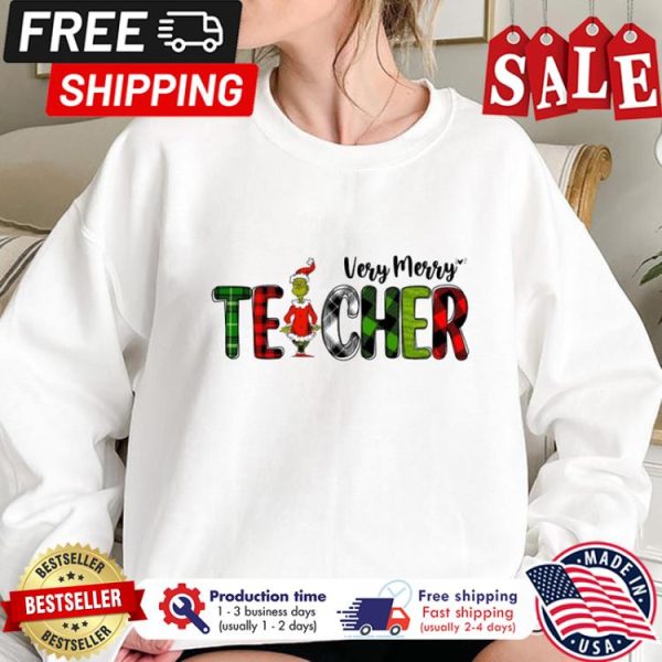 Grinch very merry teacher christmas shirt