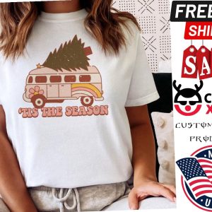 Groovy Christmas Png Sublimation Hippie Bus Shirt