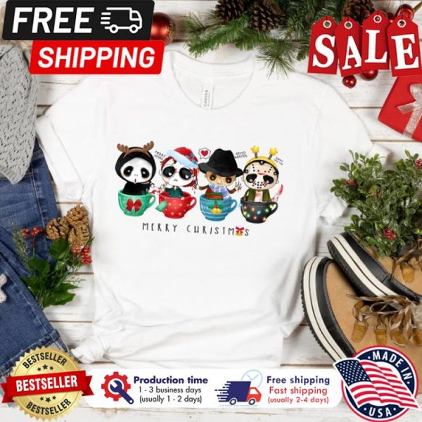 Horror characters chibi merry christmas halloween christmas shirt