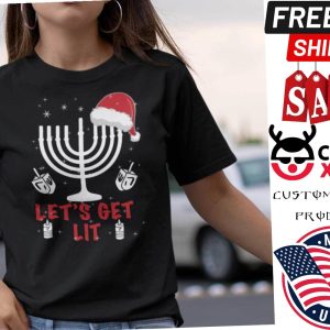 Lets Get Lit Christmas Santa Hat Shirt
