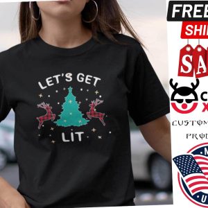 Lets Get Lit Christmas T Shirt Red Buffalo Plaid Reindeer Shirt