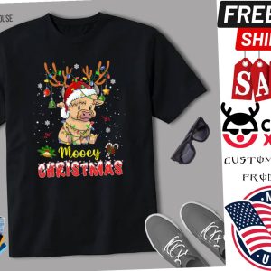 Light Santa Hat Mooey Christmas Shirt Highland Cow Xmas Shirt