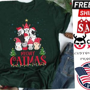 Meowy Catmas Christmask Lights Funny Festive Cat Shirt