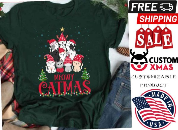 Meowy Catmas Christmask Lights Funny Festive Cat Shirt