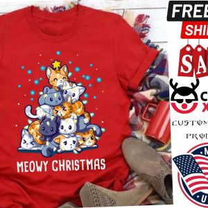 Meowy Christmas Cat Christmas Tree Lights Shirt