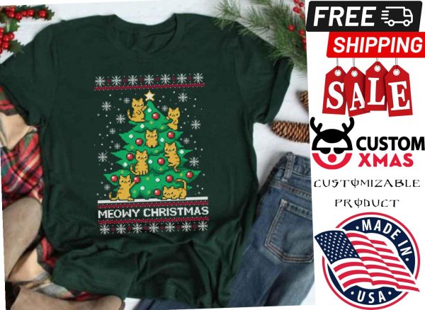 Meowy Christmas Ugly Cat Xmas Shirt