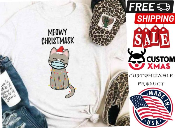 Meowy Christmask Cute Christmas Cat Shirt