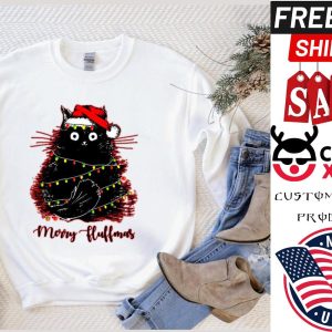 Merry Fluffmas, Cute Christmas Cat Tee, Cat Lovers Christmas shirt