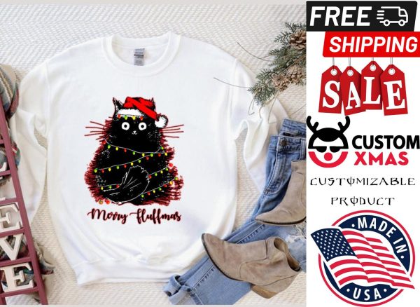 Merry Fluffmas, Cute Christmas Cat Tee, Cat Lovers Christmas shirt