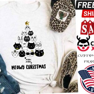 Merry Meowy Christmas Tree Cat Holiday Shirt