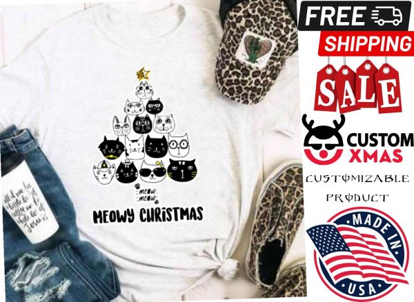 Merry Meowy Christmas Tree Cat Holiday Shirt