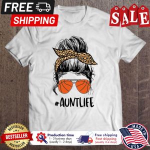 Messy bun leopard basketball aunt life shirt Messy bun leopard basketball aunt life shirt