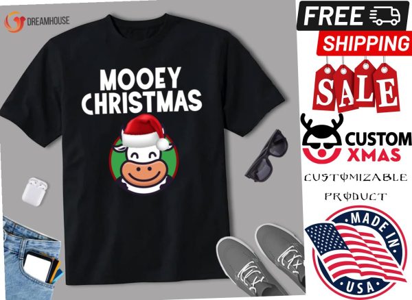 Mooey Christmas Merry Christmas With A Cute Cow Heifer Shirt