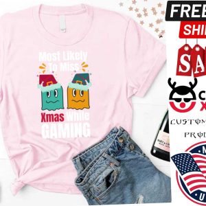 Most Likely To Miss Christmas While Gaming 80s Ghost Pacman Shirt