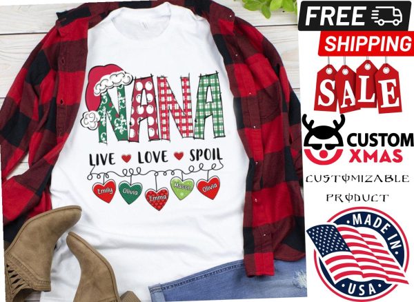 Nana Christmas Light Live love spoil Customize Grandkid Name shirt